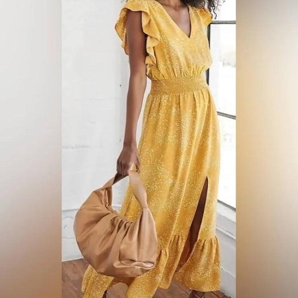 Express Dresses & Skirts - Yellow Ruffle Sleeve Maxi Dress - EXPRESS